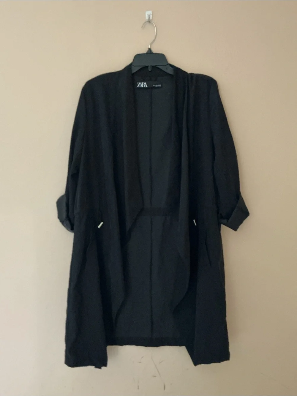 Zara Black Waterfall Open-Front Lightweight Jacket